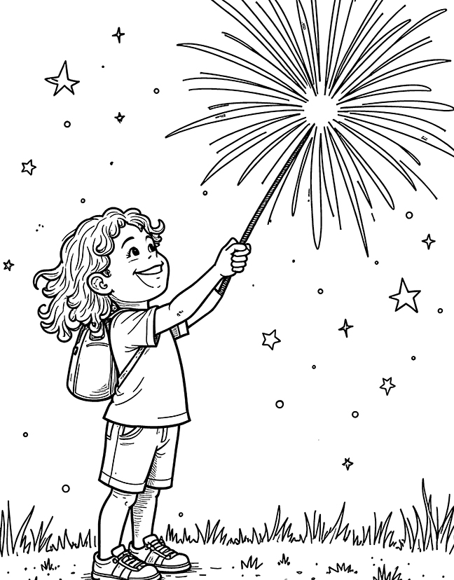 Enjoying fireworks coloring page